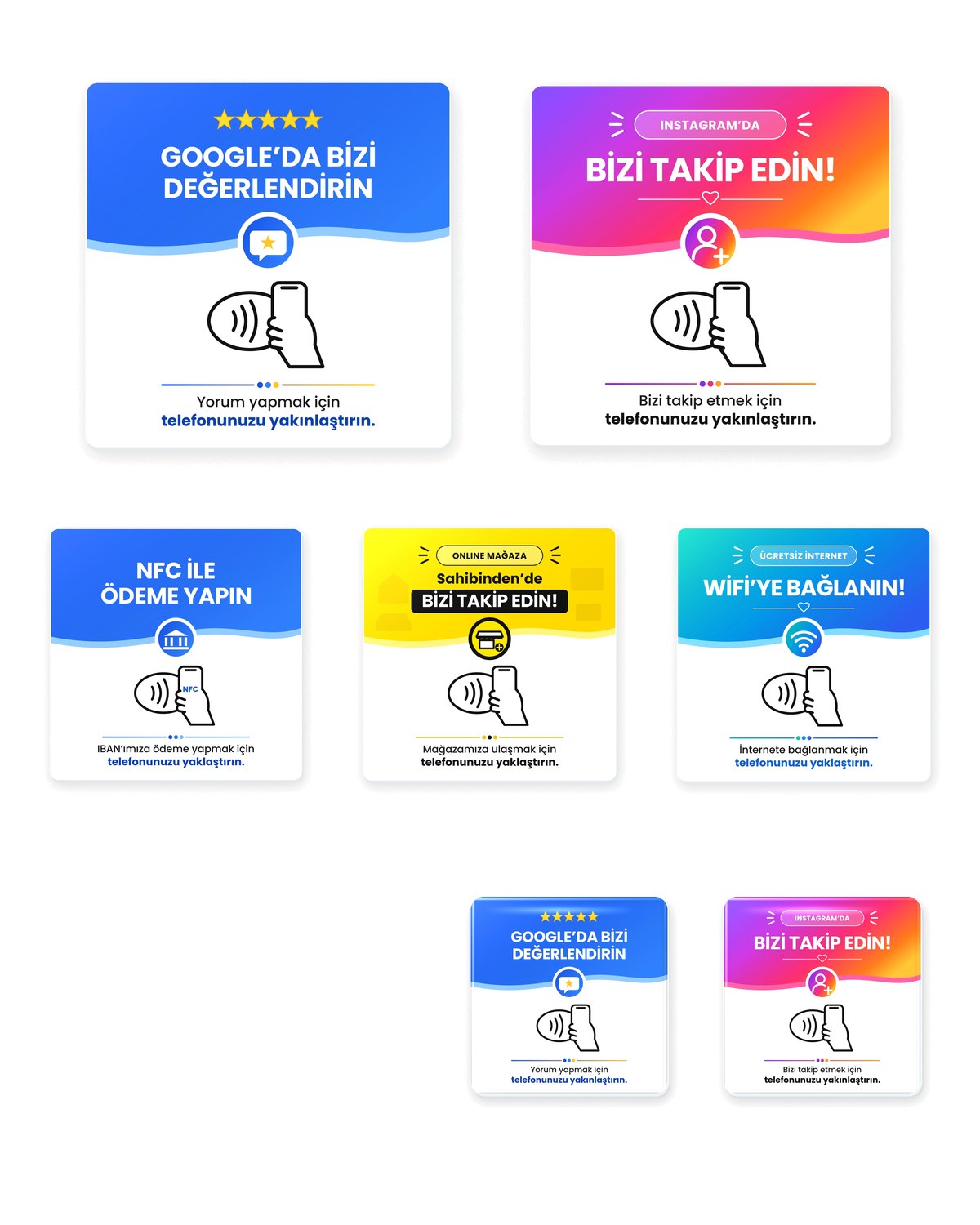 Google, Instagram, IBAN, sahibinden ve Wi-Fi NFC kartları
